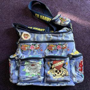 Ed Hardy Blue camo Diaper Bag crossbody, messenger